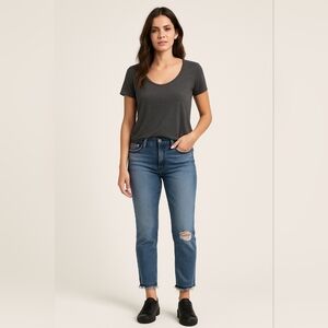 Kut from the Kloth Light Blue Distressed Straight Leg Jeans Size 8